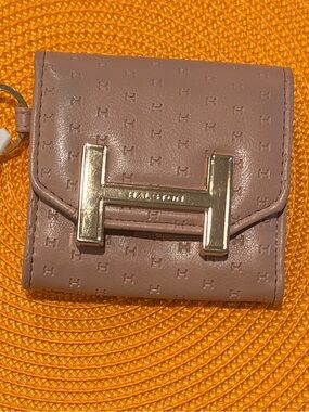 Halston Heritage mauve embossed leather bifold wallet